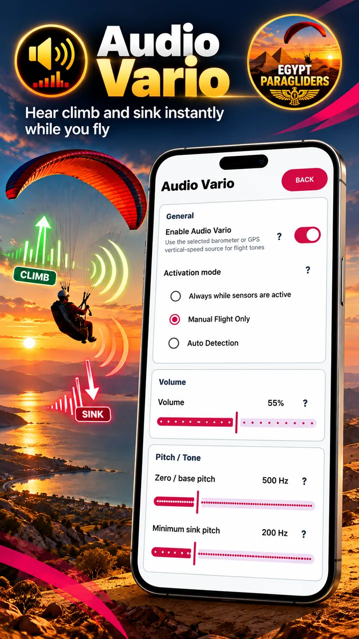 Audio Vario settings for climb and sink cues