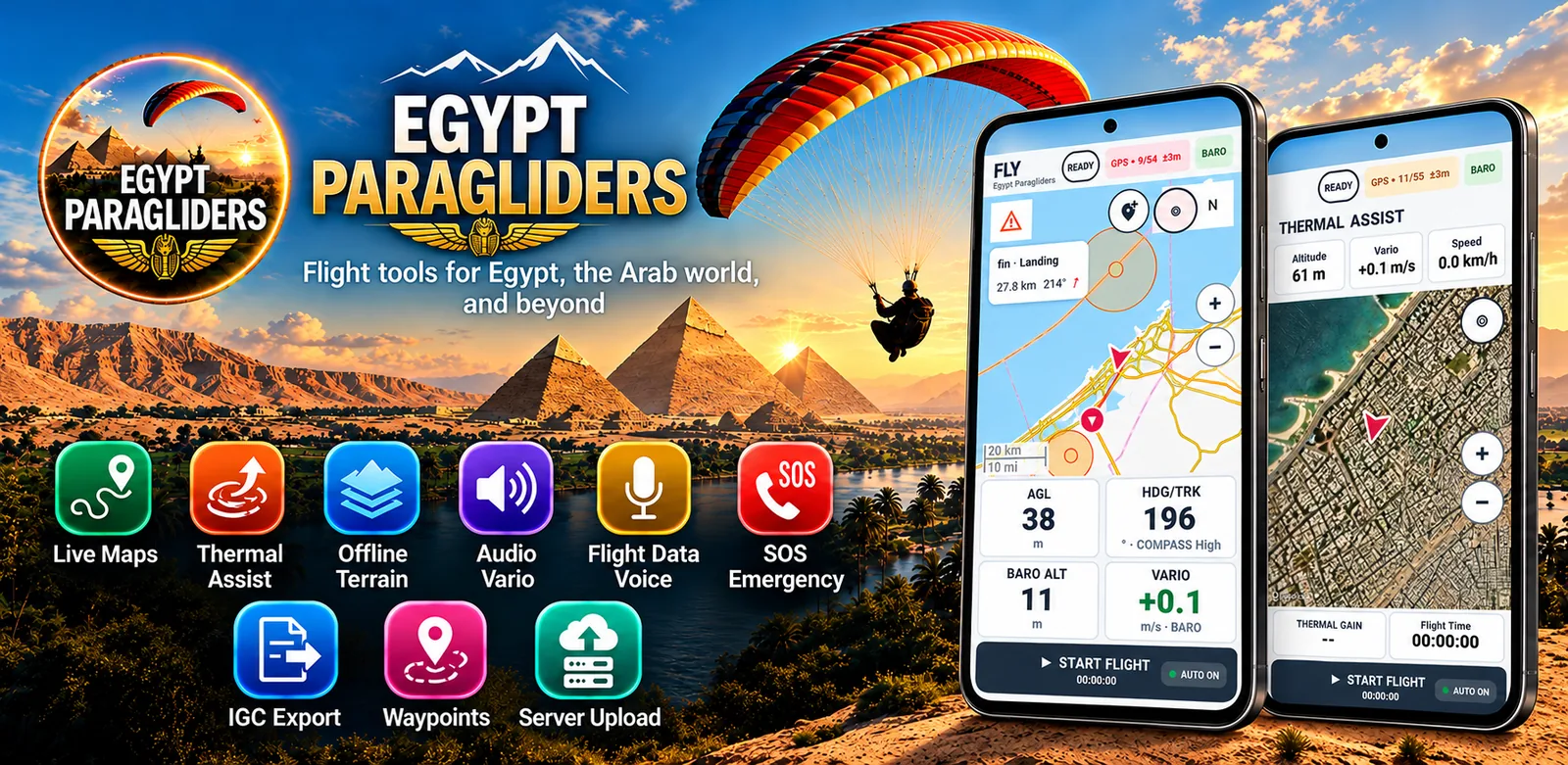 Egypt Paragliders App flight tools on mobile